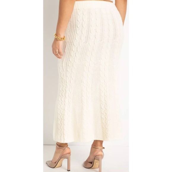 ELOQUII Cabled Sweater Cream Knit Maxi Skirt - Picture 3 of 6